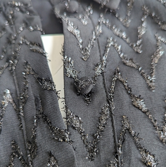 Zara Metallic Tinsel Chevron Balloon Sleeves Button Down Collar Midi Dress sz M - Picture 5 of 16